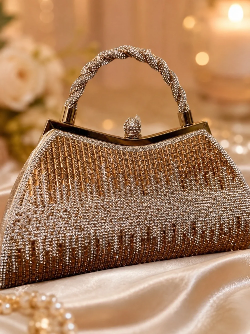 🥂House of Harlow 1960 Champagne Evening Clutch ✨ Gold Crystal Glam ⚜️